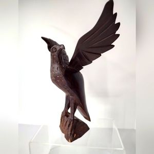 Carved Wood Eagle Sculpture Statue Figurine Boho Bohemian Primitive Pre-owned